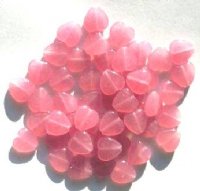 50 10mm Raspberry Pink Marble Glass Heart Beads